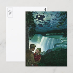Vintage Honeymoon Love, Newlyweds at Niagara Falls Postcard