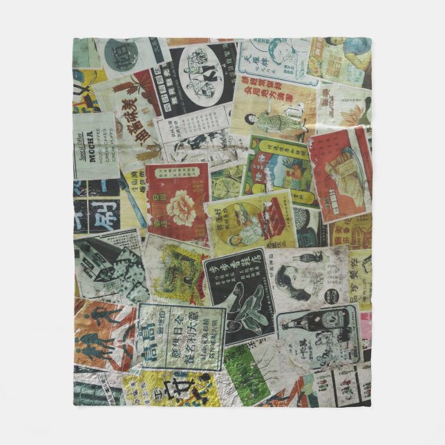 Vintage Hong Kong advertisement wall. Fleece Blanket (Front)