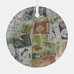 Vintage Hong Kong advertisement wall. Glass Tree Decoration