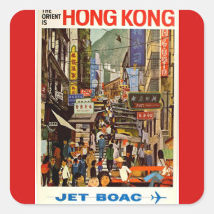 Vintage Hong Kong Airline Travel Advertisement Square Sticker