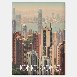 Vintage Hong Kong Skyscrapers Travel Magnet