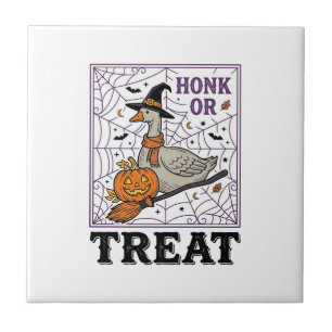 Vintage Honk Or Treat Witch Goose Halloween Shirt_ Ceramic Tile