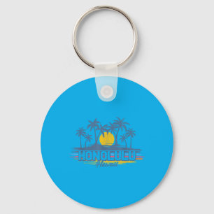 Vintage Honolulu Hawaii Beach Retro Sunset Key Ring