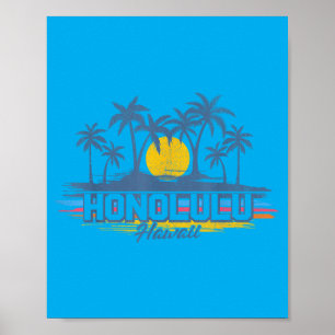 Vintage Honolulu Hawaii Beach Retro Sunset Poster
