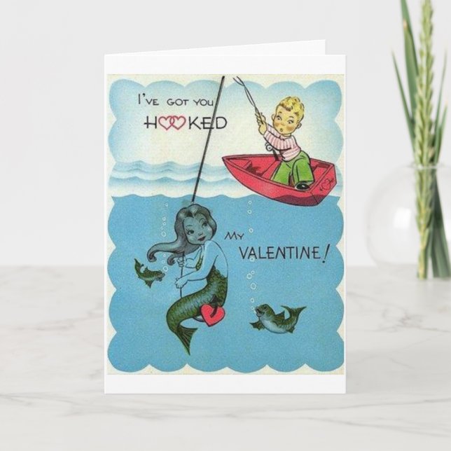 Vintage Hooked Mermaid Valentine's Day Card (Front)