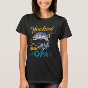 Vintage Hooked On Being Opa Funny Fishing Fathers T-Shirt