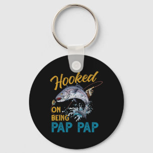 Vintage Hooked On Being Pap Pap Funny Fishing Fath Key Ring
