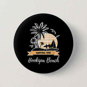 Vintage Hookipa Beach Lover Palm Trees Surfing Tim 6 Cm Round Badge