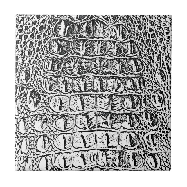 VINTAGE "HORNBACK" ALLIGATOR LEATHER BLACK & WHITE CERAMIC TILE (Front)