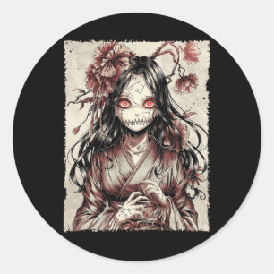 Vintage Horror Anime Girl Manga Japanese Creepy Ha Classic Round Sticker