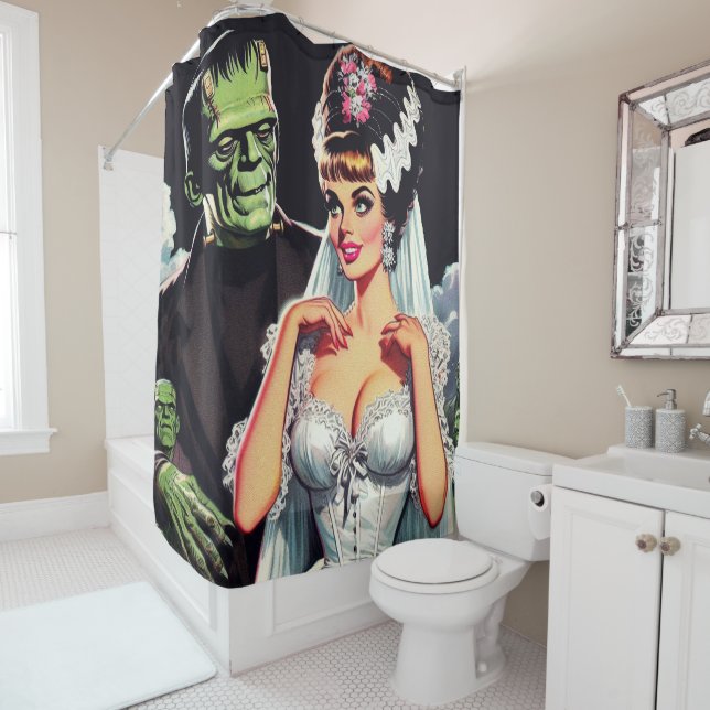 Vintage Horror Bride Shower Curtain (In Situ)