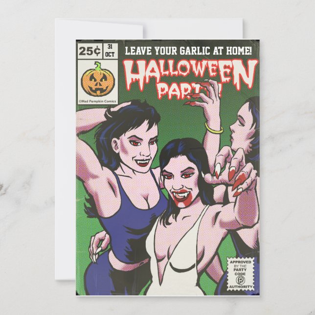 Vintage Horror Comic Halloween Party Invitation (Front)