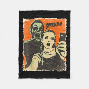 Vintage Horror Comic Zombie Selfie Creepy Cute Hal Fleece Blanket