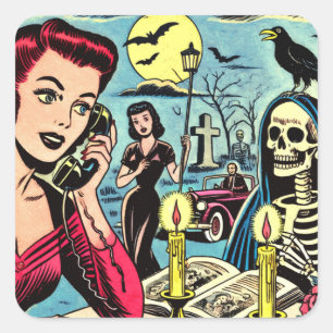 Vintage Horror Comics Illustration Square Sticker