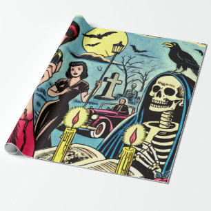 Vintage Horror Comics Illustration Wrapping Paper