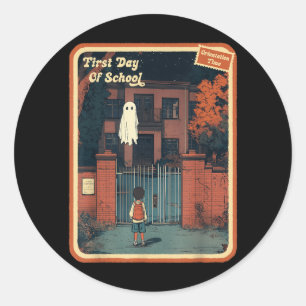 Vintage Horror Halloween Retro First Day of School Classic Round Sticker