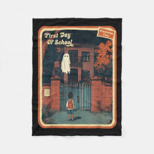 Vintage Horror Halloween Retro First Day of School Fleece Blanket