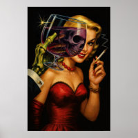 Vintage Horror Noir Poster – Femme Fatale Skeleton