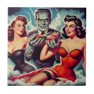 Vintage Horror Pin-ups Ceramic Tile