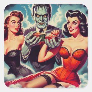 Vintage Horror Pin-ups Square Sticker