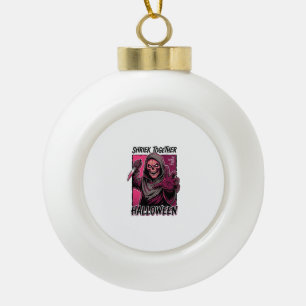 Vintage Horror Shirt with Engraved Slasher Hallowe Ceramic Ball Christmas Ornament