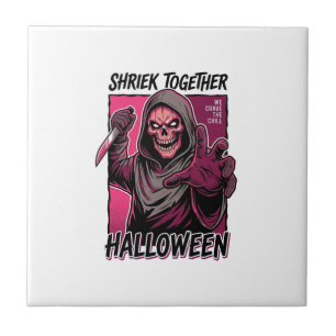 Vintage Horror Shirt with Engraved Slasher Hallowe Ceramic Tile