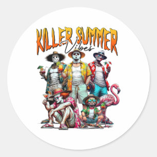 Vintage Horror Summer Vibes Funny Halloween Summer Classic Round Sticker