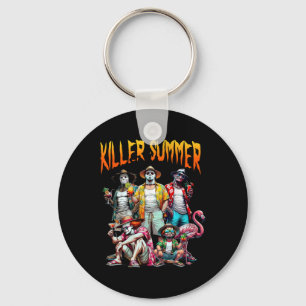 Vintage Horror Summer Vibes Funny Halloween Summer Key Ring