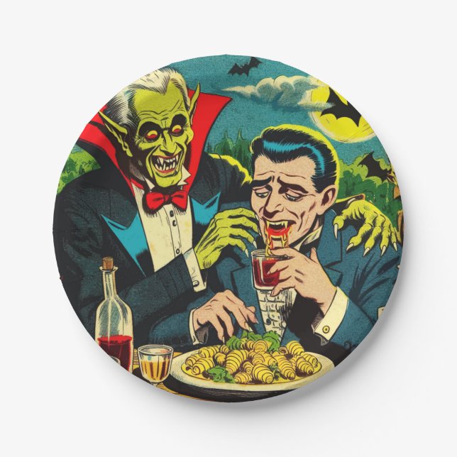 Vintage Horror Vampire Comics Paper Plate (Front)