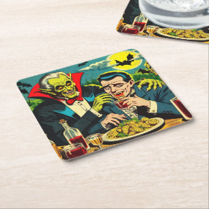 Vintage Horror Vampire Comics Square Paper Coaster
