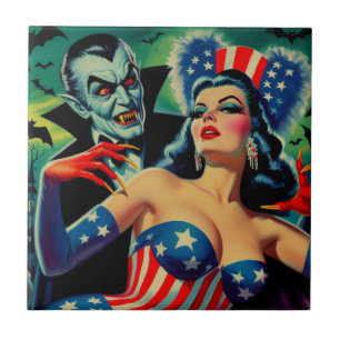Vintage Horror Vampire Girl Ceramic Tile