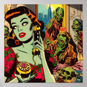 Vintage Horror Zombie Comics Poster
