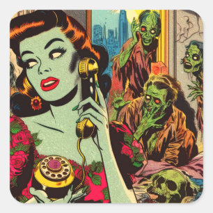 Vintage Horror Zombie Comics Square Sticker