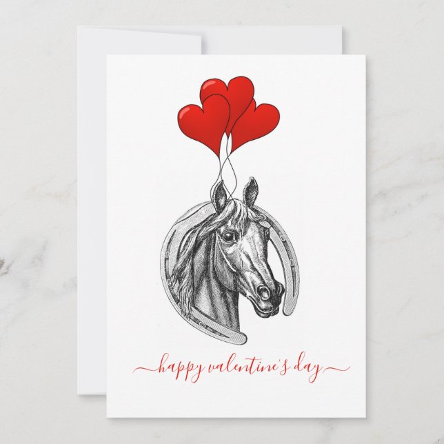 Vintage Horse and Hearts Valentine's Day Card (Front)
