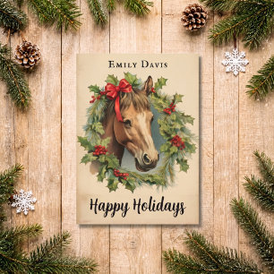 Vintage Horse and Holly Equestrian Christmas Card