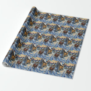 Vintage Horse and Sleigh on Snowy Christmas Wrapping Paper