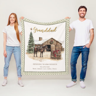 Vintage Horse Barn Christmas Granddad Cosy Blanket