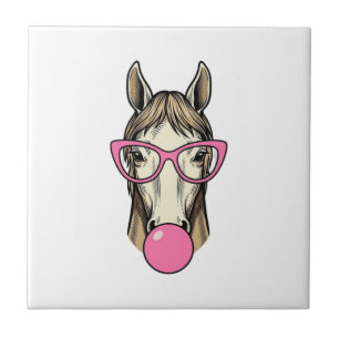 Vintage Horse Bubblegum Pink Glasses Shirt Design Ceramic Tile