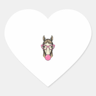 Vintage Horse Bubblegum Pink Glasses Shirt Design Heart Sticker
