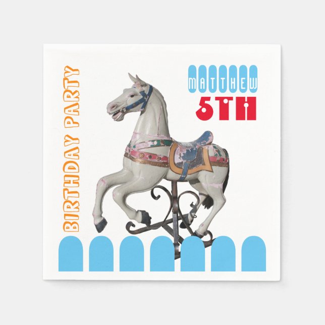 Vintage Horse Carousel 5th birthday paper napkins (Front)