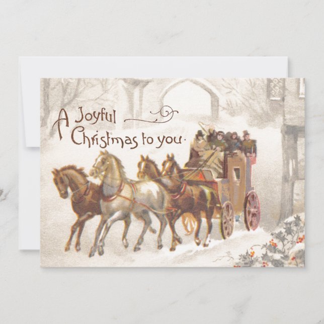 Vintage Horse Carriage Snow Joyful Christmas Card (Front)