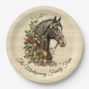 Vintage Horse Christmas Paper Plate