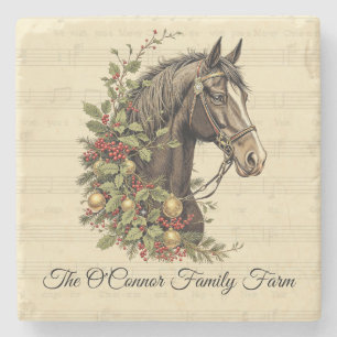 Vintage Horse Christmas Stone Coaster