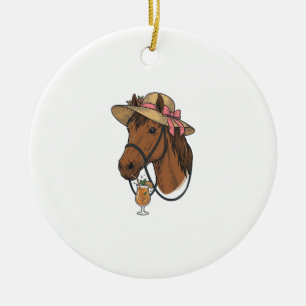 Vintage Horse Cocktail Summer Hat Illustration Ceramic Ornament