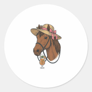 Vintage Horse Cocktail Summer Hat Illustration Classic Round Sticker