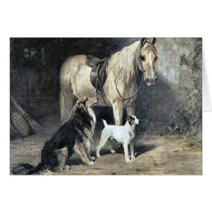 Vintage - Horse & Dogs Waiting for Master,