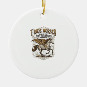 Vintage Horse Dragon Fantasy Rider Shirt Design_1 Ceramic Ornament