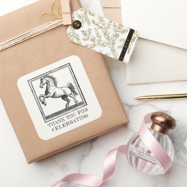 Vintage Horse Equestrian Adult Thank You Square Sticker (Gifting)