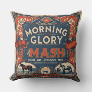 Vintage Horse Feed Sack Morning Glory Mash Farm Cushion