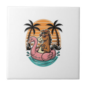Vintage Horse Flamingo Float Summer Vacation Desig Ceramic Tile